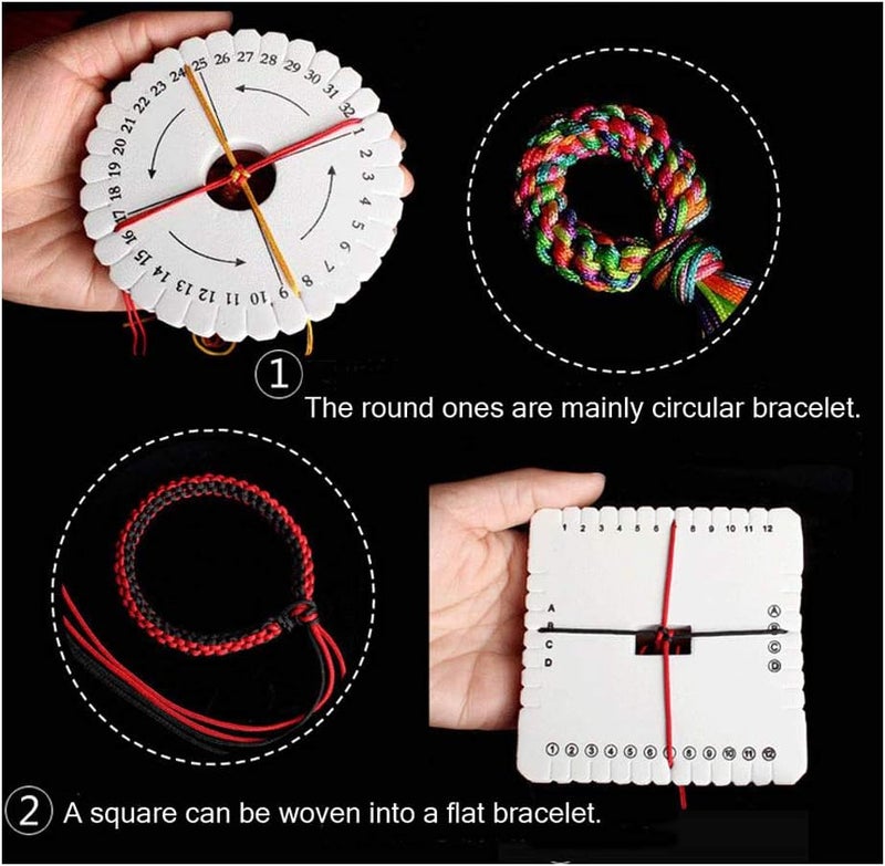 Comidox 4Pcs Kumihimo Disk Braiding Wheel Lightweight & Convenient Friendship Bracelet Disc Square & Round Kumihimo Supplies for Beading & Bracelet Weaving Kit DIY - Image 4